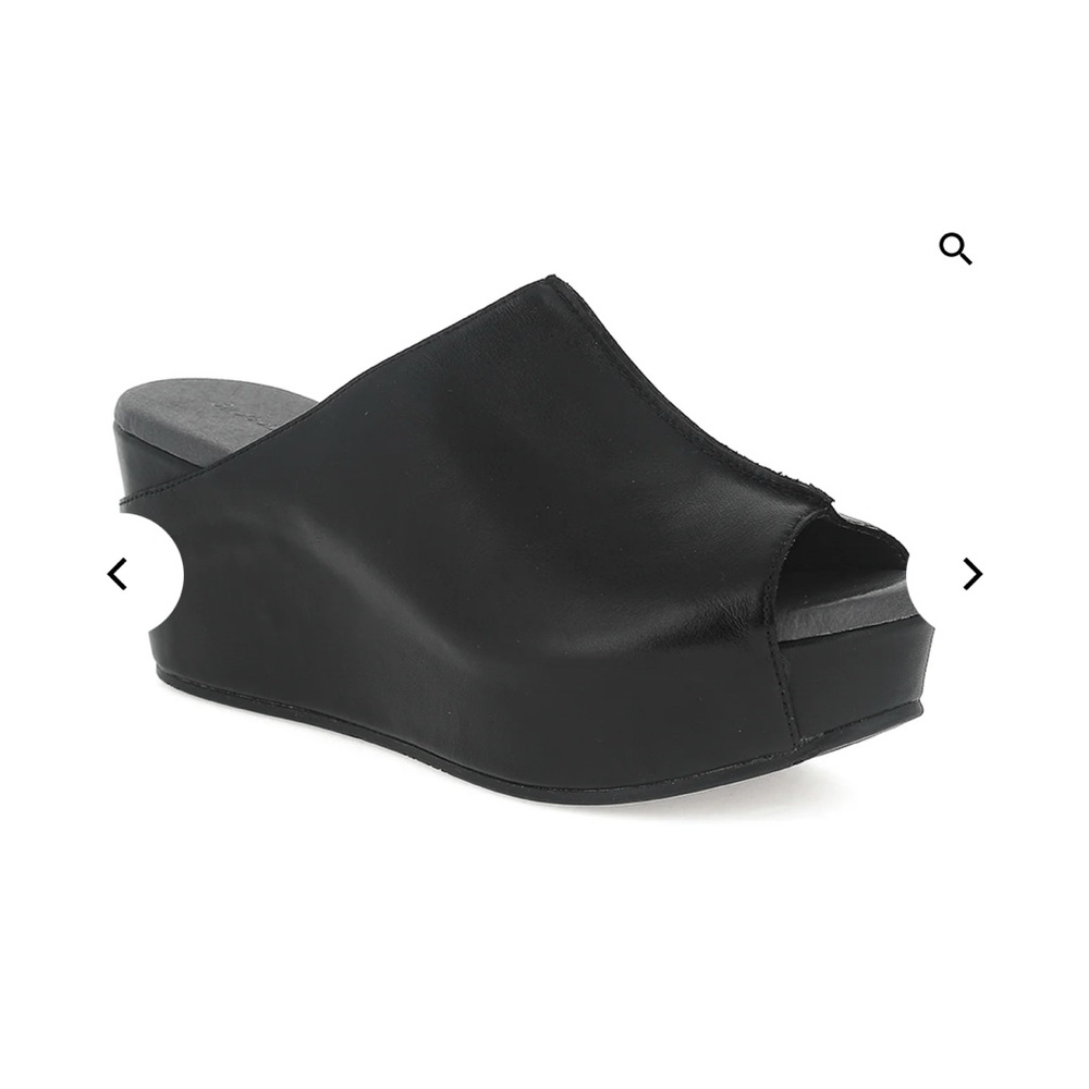 Chocolat Blu Black Platform Mules with Wedge Heel